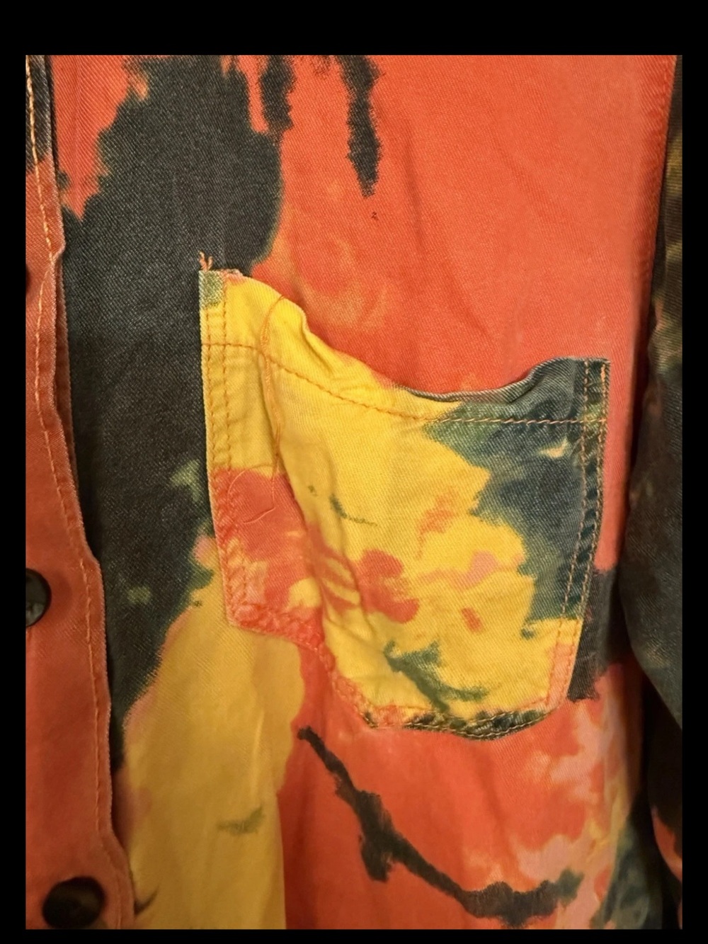 Thrill Jeans Hi Low Tie-Dyed Button Up Shirt Duster XL Destroyed Colorful Cotton - Picture 8 of 13